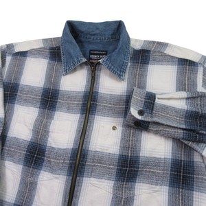 County Seat Mens Full Zip Retro Flannel Shirt Shacket M Blue Plaid Denim